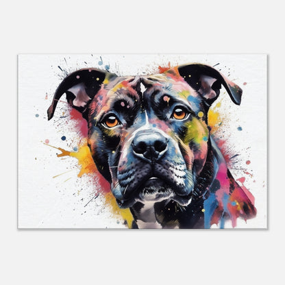 Black Staffordshire Bull Terrier Canvas Print. Unique Watercolour Staffy Dog Painting, Colourful Animal Decor Gift, Paint Splash Wall Art - CanvasityCrafts - Free Shipping