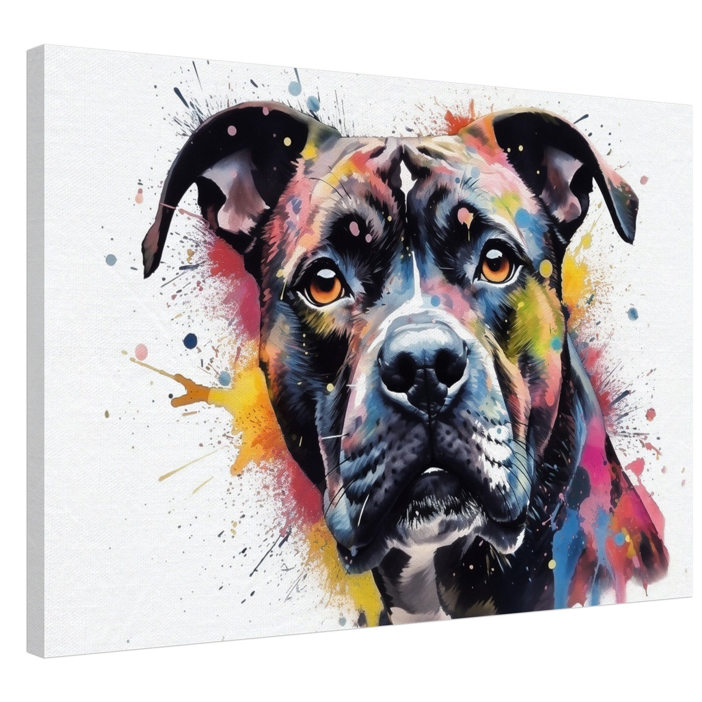 Black Staffordshire Bull Terrier Canvas Print. Unique Watercolour Staffy Dog Painting, Colourful Animal Decor Gift, Paint Splash Wall Art - CanvasityCrafts - Free Shipping