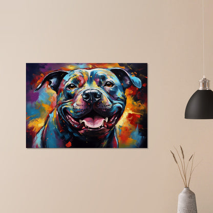 Black Staffordshire Bull Terrier Canvas Print. Unique Abstract Happy Staffy Dog Painting, Colourful Animal Decor Gift, Paint Splash Wall Art - CanvasityCrafts - Free Shipping