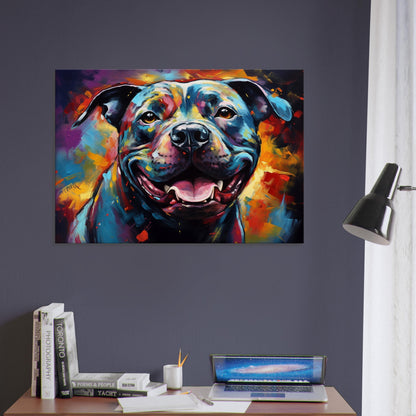 Black Staffordshire Bull Terrier Canvas Print. Unique Abstract Happy Staffy Dog Painting, Colourful Animal Decor Gift, Paint Splash Wall Art - CanvasityCrafts - Free Shipping