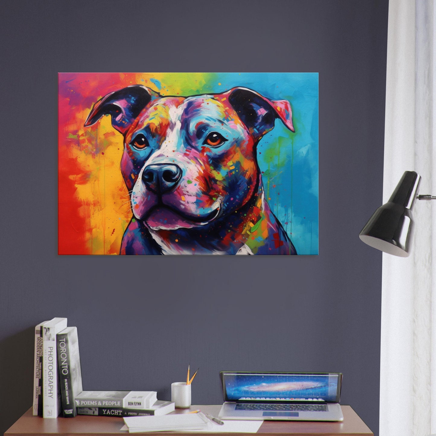 Staffordshire Bull Terrier Canvas Print. Unique Colourful Staffy Dog Painting, Rainbow Animal Decor Gift, Wall Art - CanvasityCrafts - Free Shipping