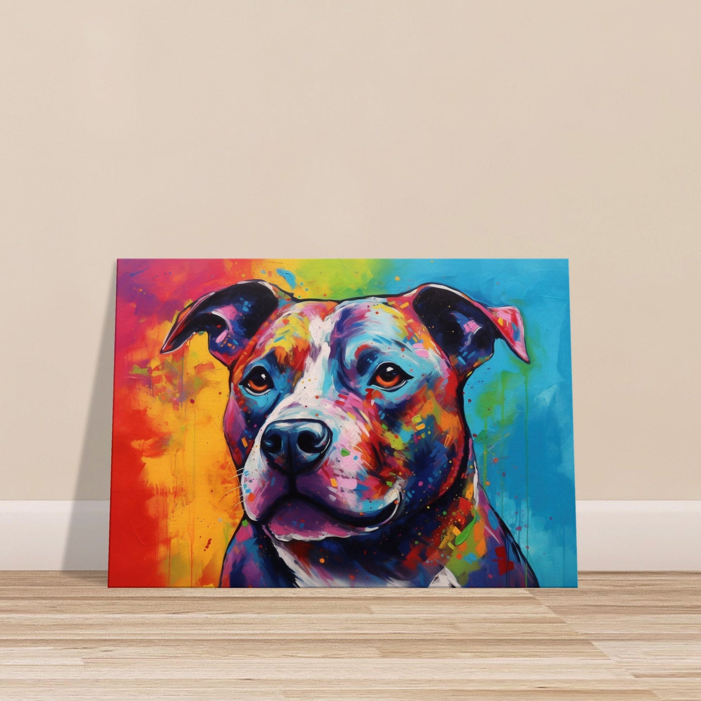 Staffordshire Bull Terrier Canvas Print. Unique Colourful Staffy Dog Painting, Rainbow Animal Decor Gift, Wall Art - CanvasityCrafts - Free Shipping