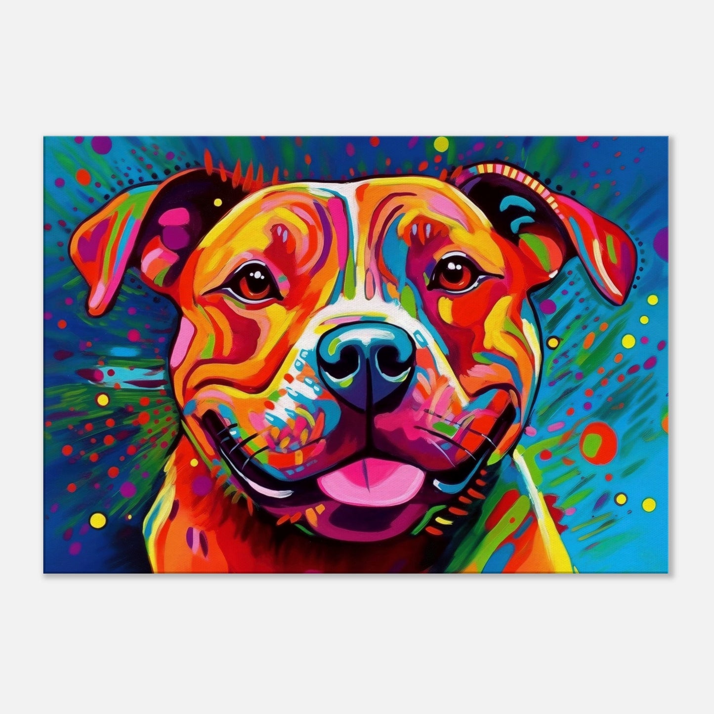 Neon Staffordshire Bull Terrier Canvas Print. Unique Street Art Staffy Dog Painting, Pop Art Animal Decor Gift, Graffiti Paint Wall Art - CanvasityCrafts - Free Shipping