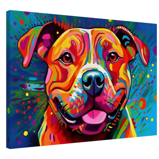 Neon Staffordshire Bull Terrier Canvas Print. Unique Street Art Staffy Dog Painting, Pop Art Animal Decor Gift, Graffiti Paint Wall Art - CanvasityCrafts - Free Shipping