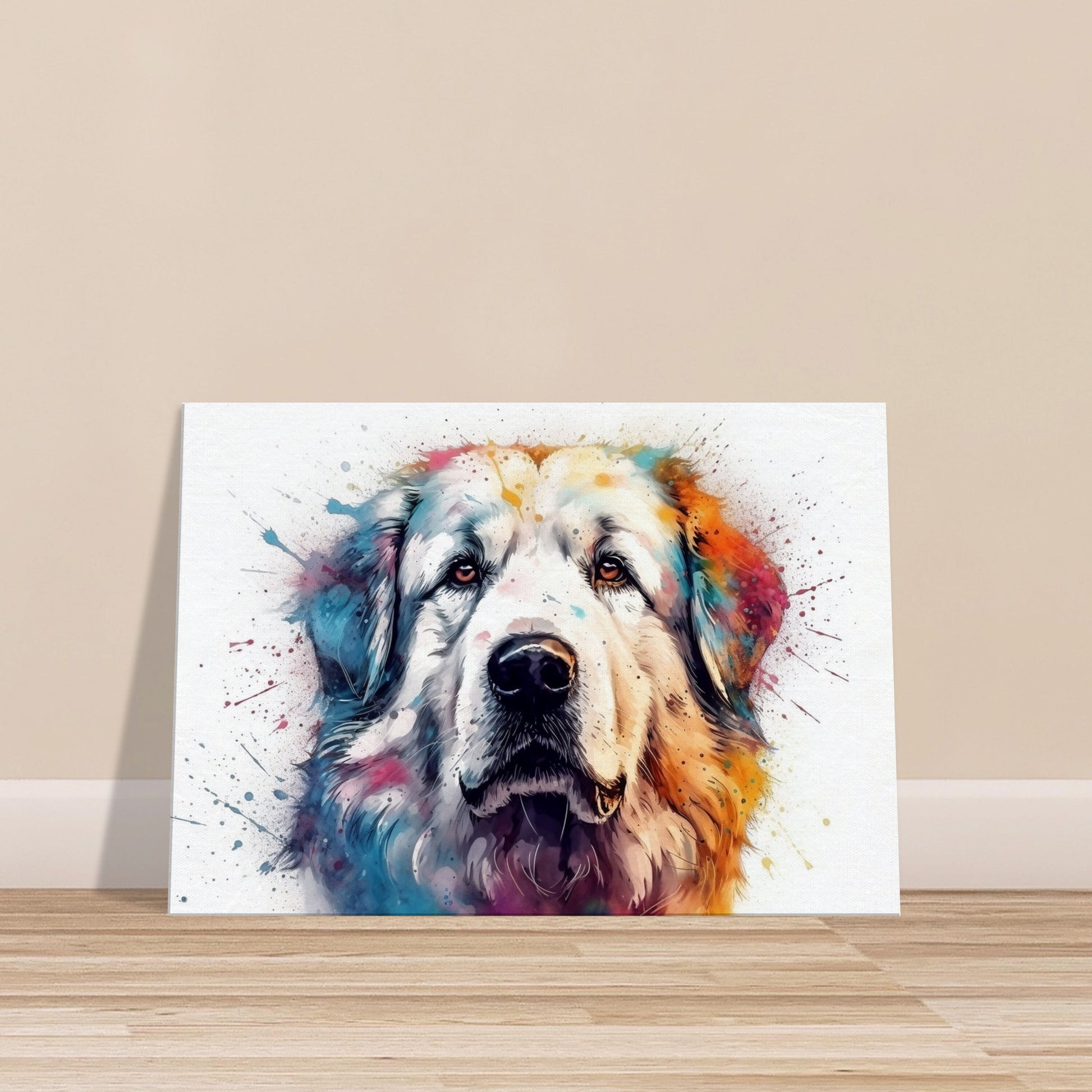 Majestic Great Pyrenees Canvas Print. Watercolor Wall Art Gift for Dog Lovers, Pyrenees Mom, Dad, Rainbow Splatter Painting, Paint Splash - CanvasityCrafts - Free Shipping