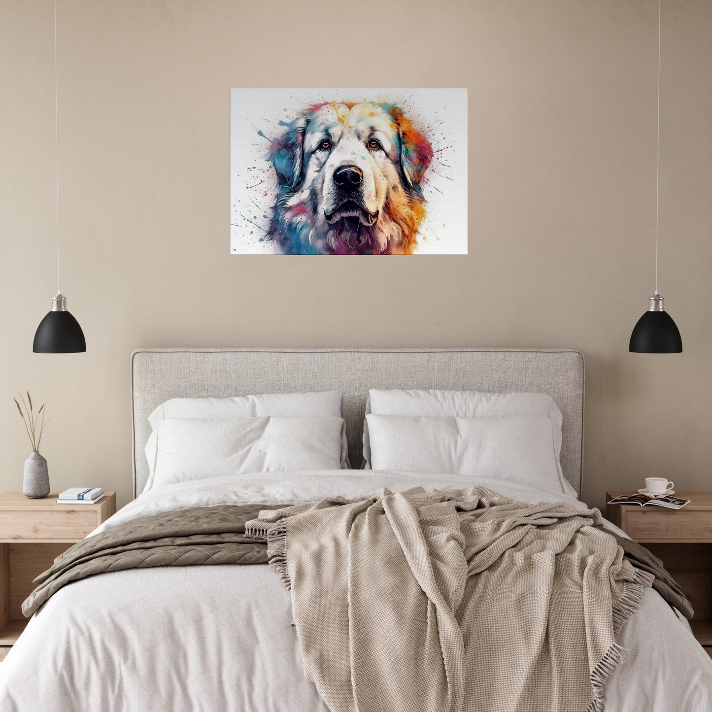 Majestic Great Pyrenees Canvas Print. Watercolor Wall Art Gift for Dog Lovers, Pyrenees Mom, Dad, Rainbow Splatter Painting, Paint Splash - CanvasityCrafts - Free Shipping