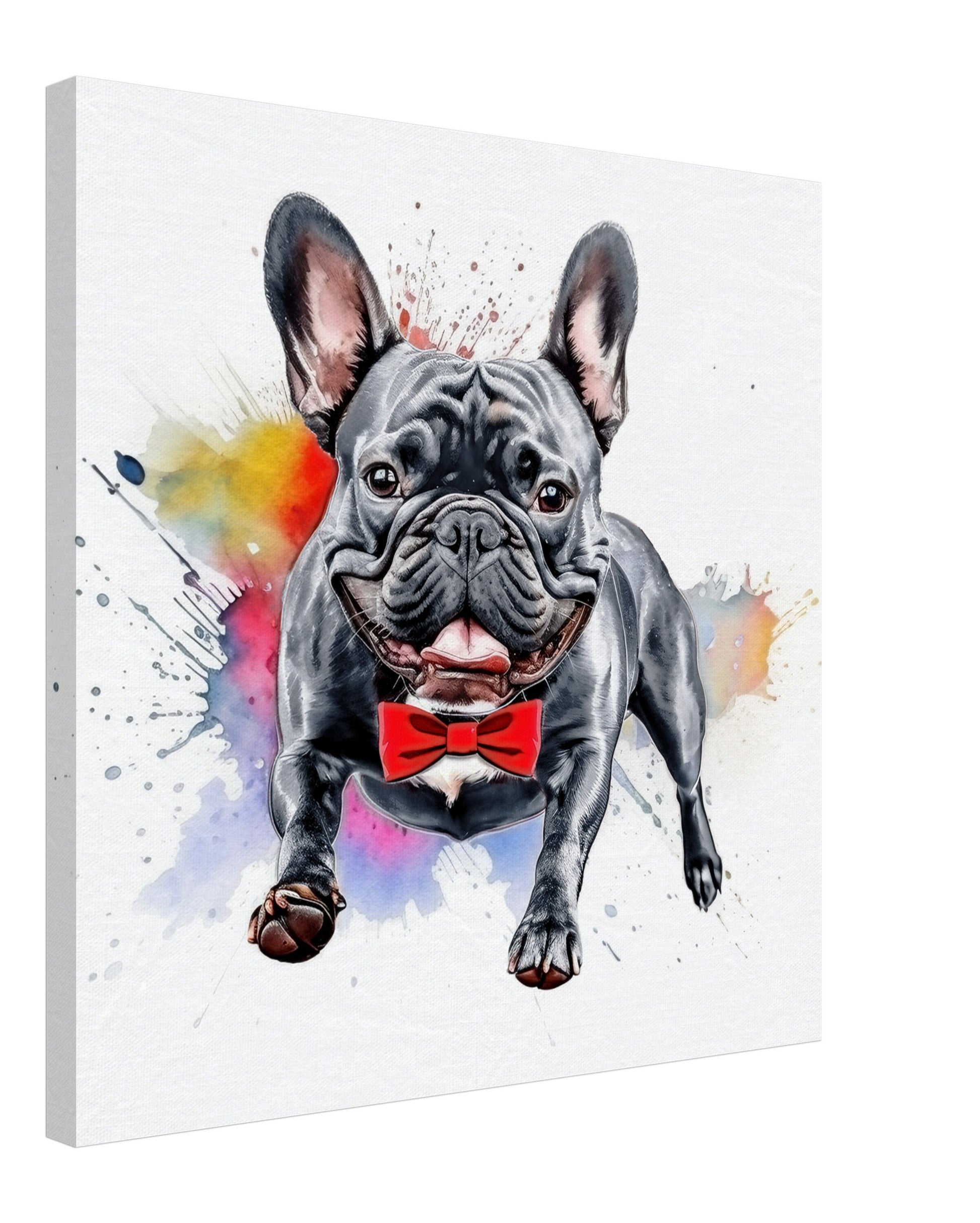 Lincoln in Motion! Colorful Blue Brindle French Bulldog Jumping Through Splashes of Color on Canvas. Frenchie Dad Wall Art - CanvasityCrafts - Free Shipping