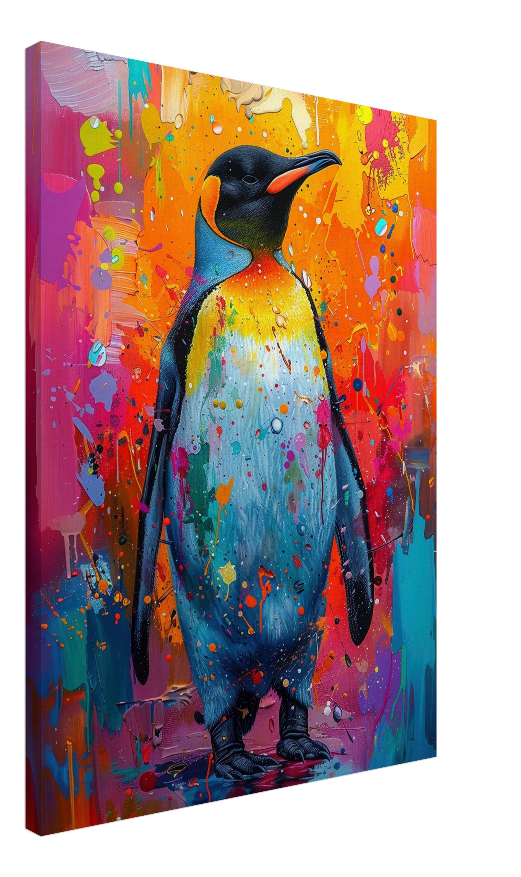 Colourful Penguin Canvas Print. Paint Splash Animal Wall Art Gift, Rainbow Decor, Watercolour Painting Picture. Vibrant Multi-colour - CanvasityCrafts - Free Shipping