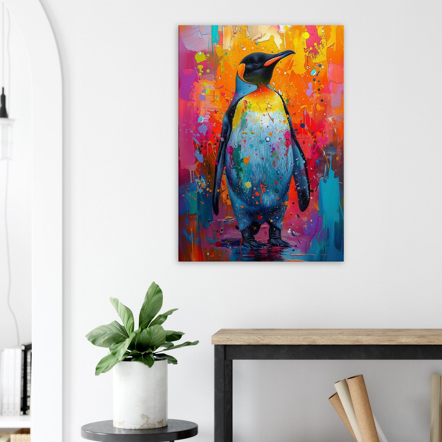 Colourful Penguin Canvas Print. Paint Splash Animal Wall Art Gift, Rainbow Decor, Watercolour Painting Picture. Vibrant Multi-colour - CanvasityCrafts - Free Shipping