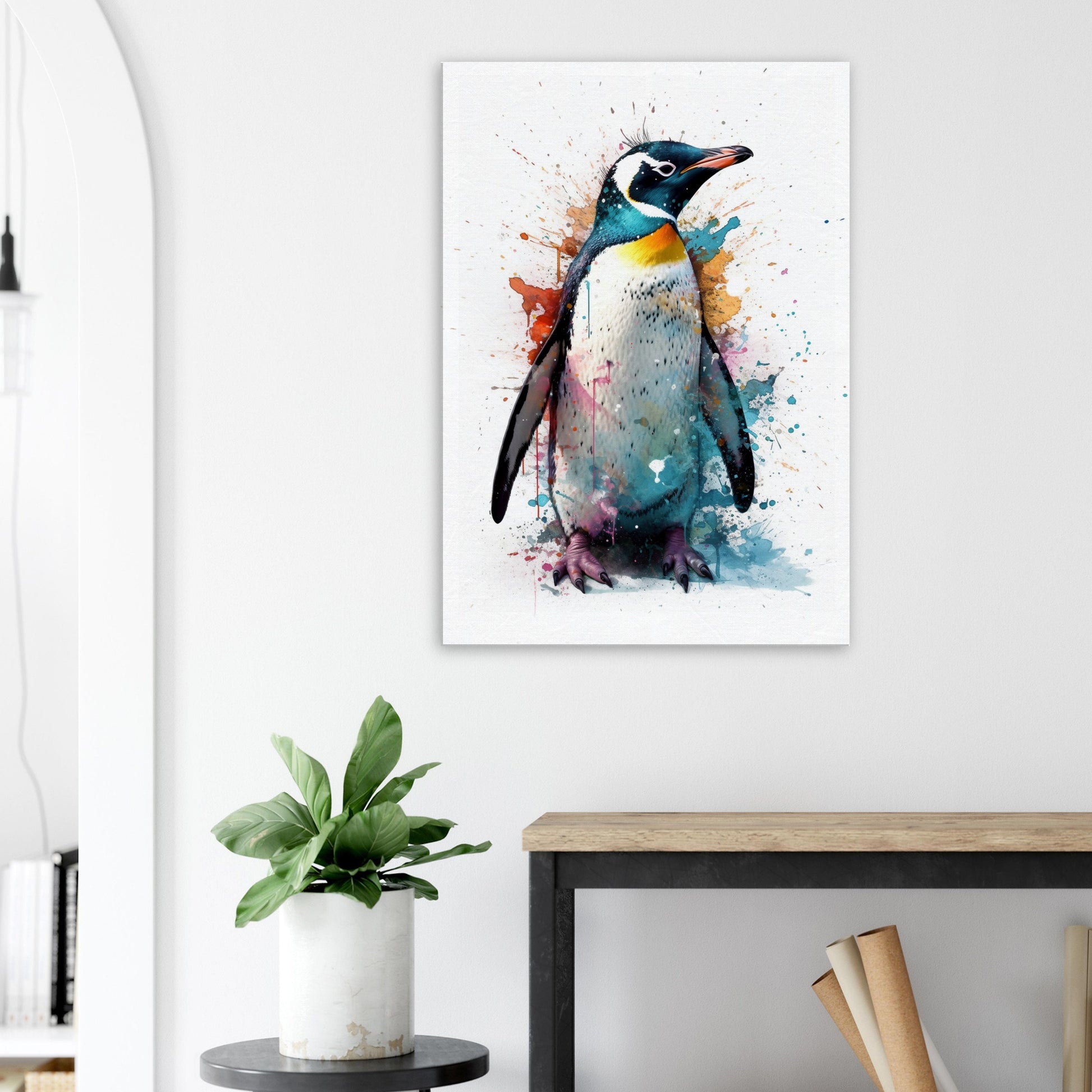 Watercolour Penguin Canvas Print. Paint Splash Animal Wall Art Gift, Watercolor Painting Picture, Bird Decor - CanvasityCrafts - Free Shipping