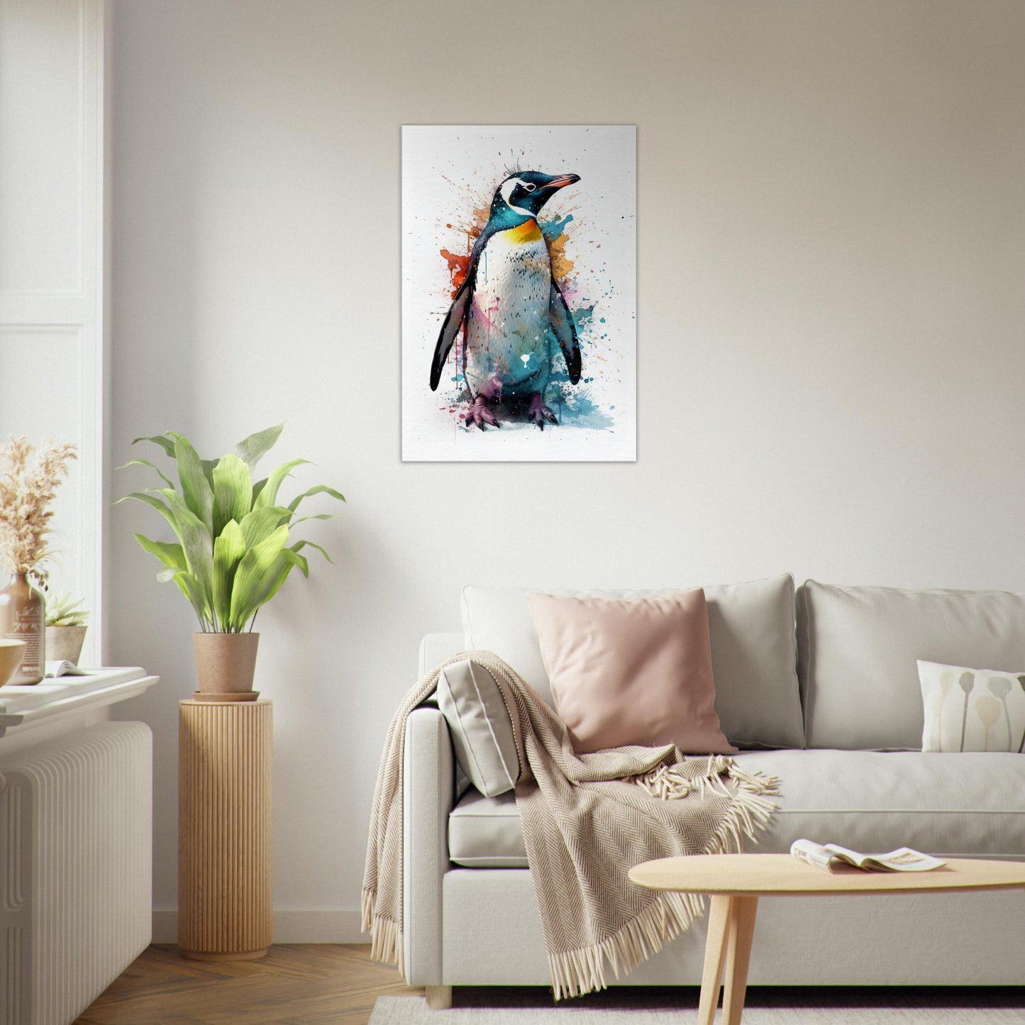 Watercolour Penguin Canvas Print. Paint Splash Animal Wall Art Gift, Watercolor Painting Picture, Bird Decor - CanvasityCrafts - Free Shipping