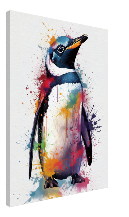 Cute Penguin Chick Canvas Print. Paint Splash Animal Wall Art Gift, Watercolor Painting Picture, Abstract Bird Decor, Splatter Style Gifts - CanvasityCrafts - Free Shipping