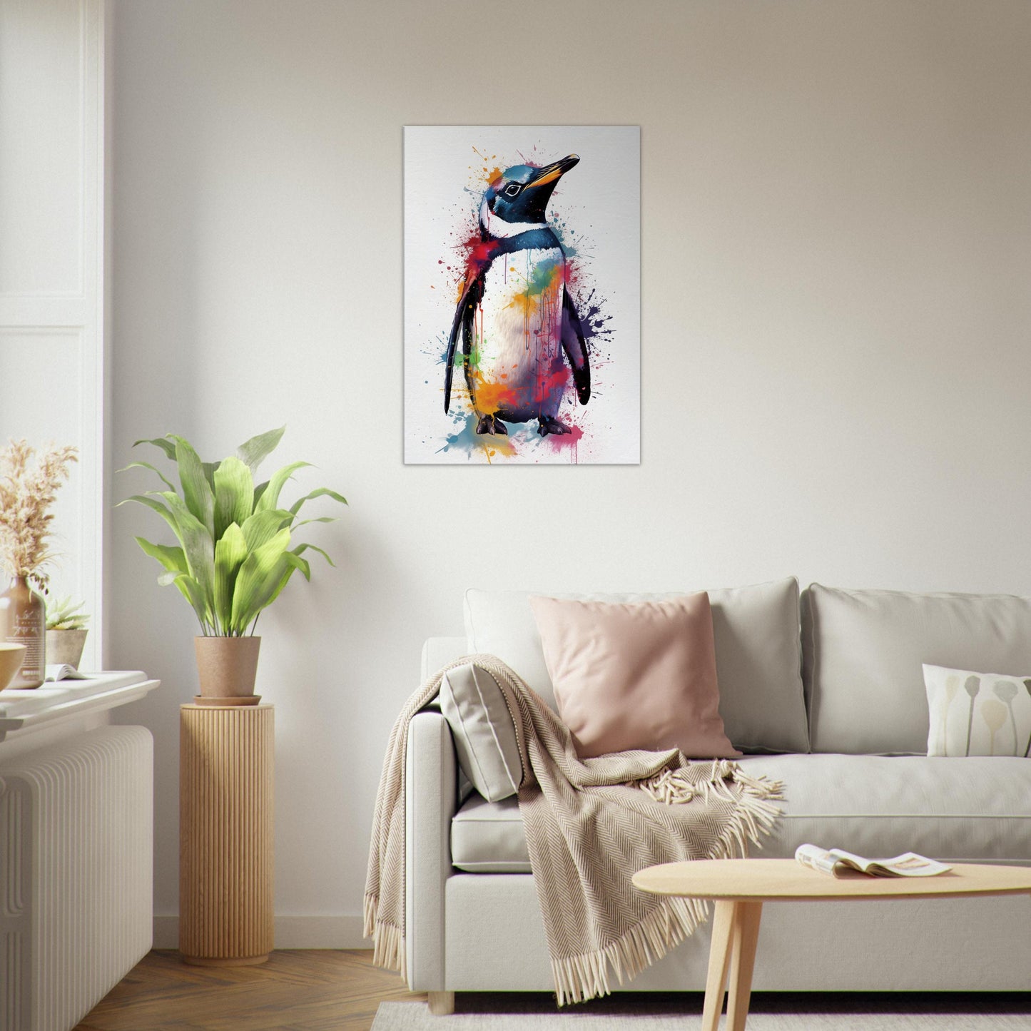 Cute Penguin Chick Canvas Print. Paint Splash Animal Wall Art Gift, Watercolor Painting Picture, Abstract Bird Decor, Splatter Style Gifts - CanvasityCrafts - Free Shipping