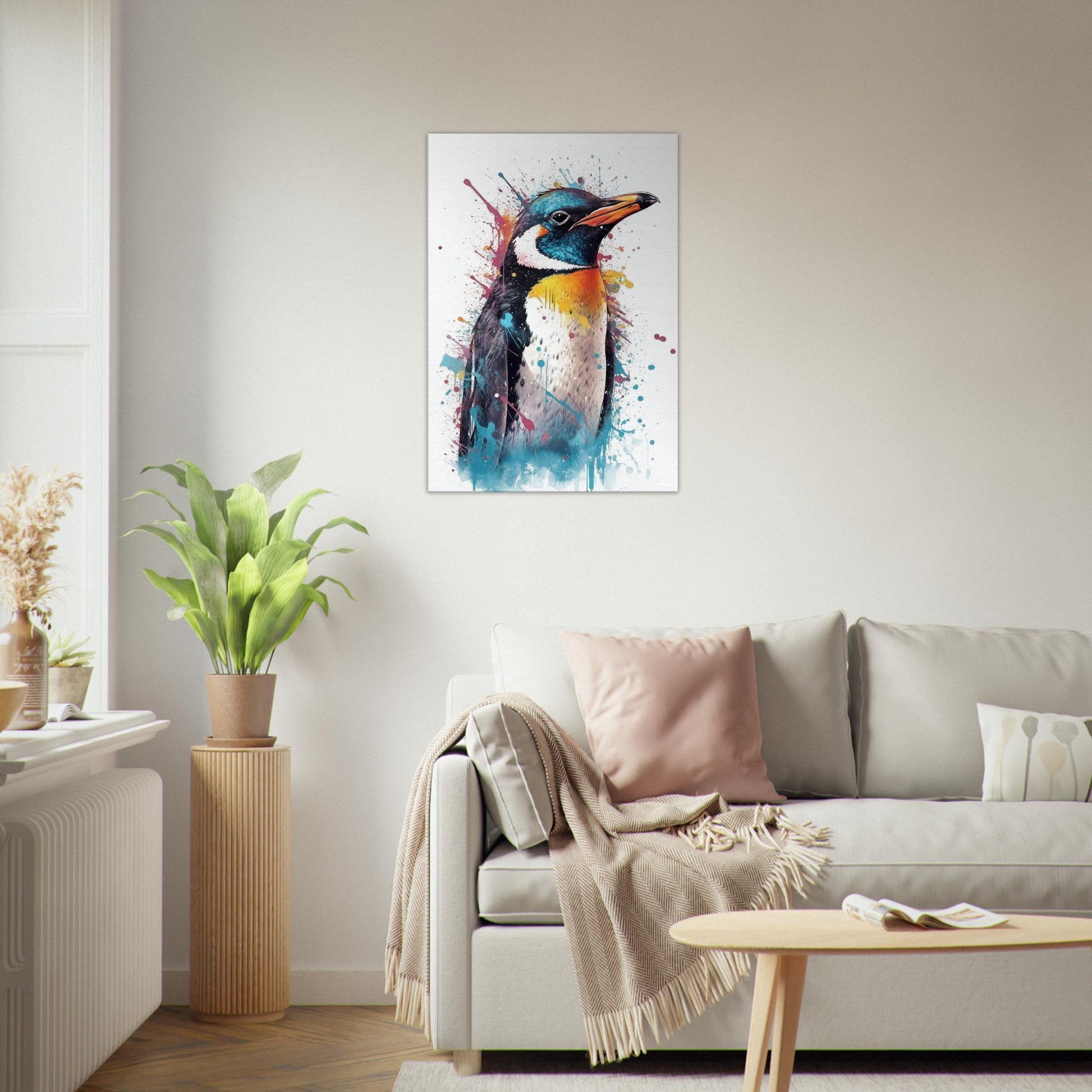 Watercolour Penguin Canvas Print. Paint Splash Animal Wall Art Gift, Watercolor Painting Picture, Abstract Bird Decor, Home / Office Gifts - CanvasityCrafts - Free Shipping