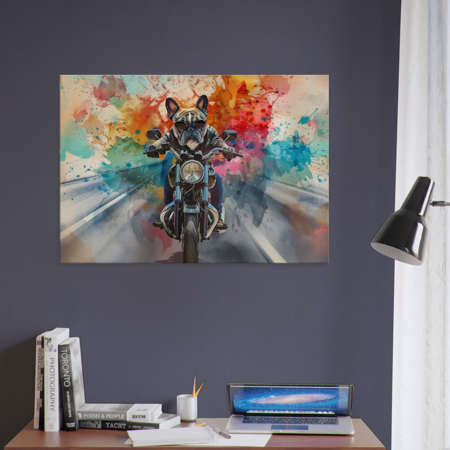 French Bulldog Motorbike Canvas Print. Funny Animal Wall Art Gift for Bikers, Motorcycle Owner, Frenchie Mom, Dad. Paint Splash Painting - CanvasityCrafts - Free Shipping