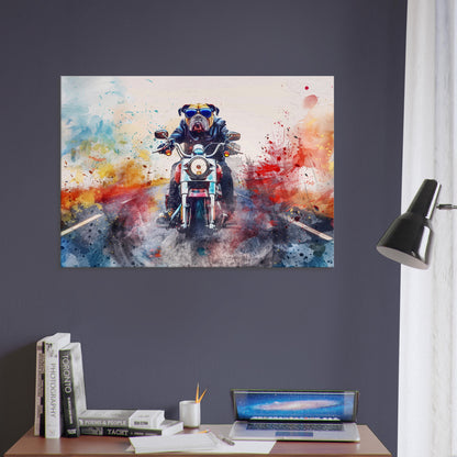 American Bulldog Motorbike Canvas Print. Funny Animal Wall Art Gift for Bikers, Motorcycle Owner, Bulldog Dad. Paint Splash Painting - CanvasityCrafts - Free Shipping