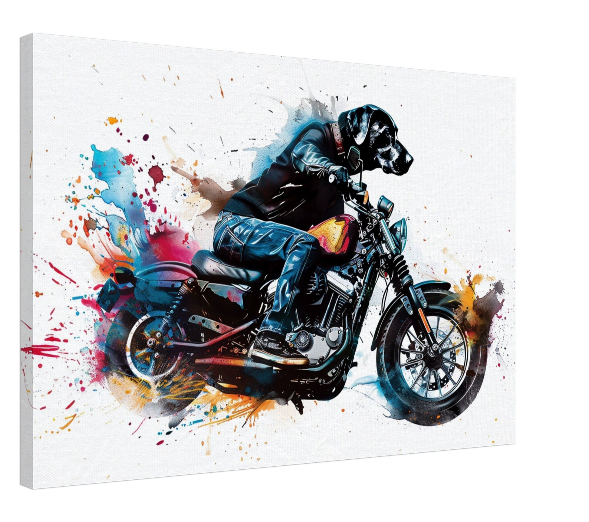 Black Labrador Motorbike Canvas Print. Funny Animal Wall Art Gift for Bikers, Motorcycle Owner, Lab Dad. Paint Splash Painting - CanvasityCrafts - Free Shipping