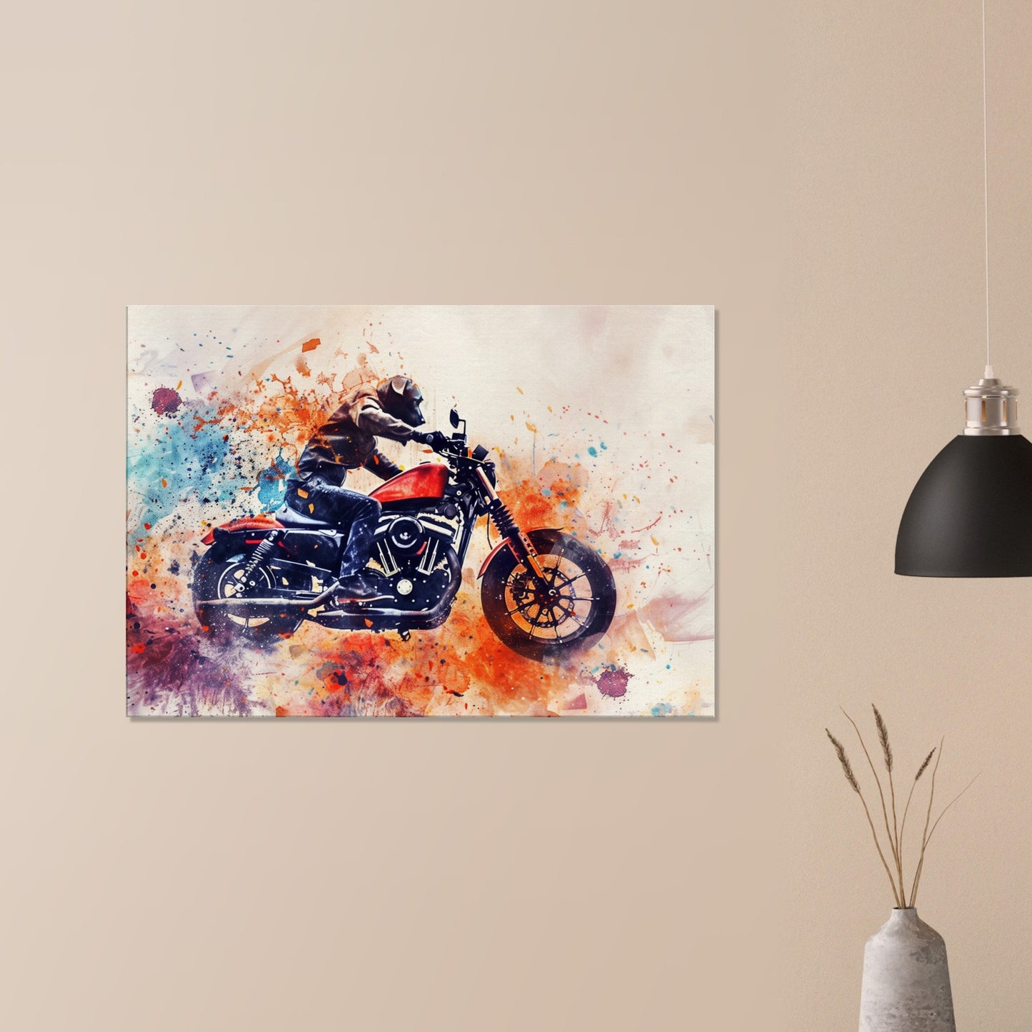 Black Labrador Motorbike Canvas Print. Funny Animal Wall Art Gift for Bikers, Motorcycle Owner, Lab Mom, Dad. Paint Splash Painting - CanvasityCrafts - Free Shipping