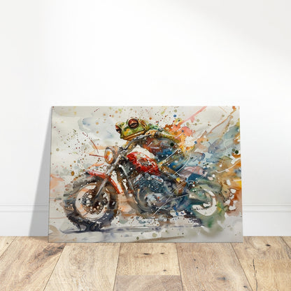 Frog on a Motorbike Canvas Print. Funny Animal Wall Art Gift for Bikers, Motorcycle Owner, Toad Pond Life. Watercolour Paint Splash Painting - CanvasityCrafts - Free Shipping