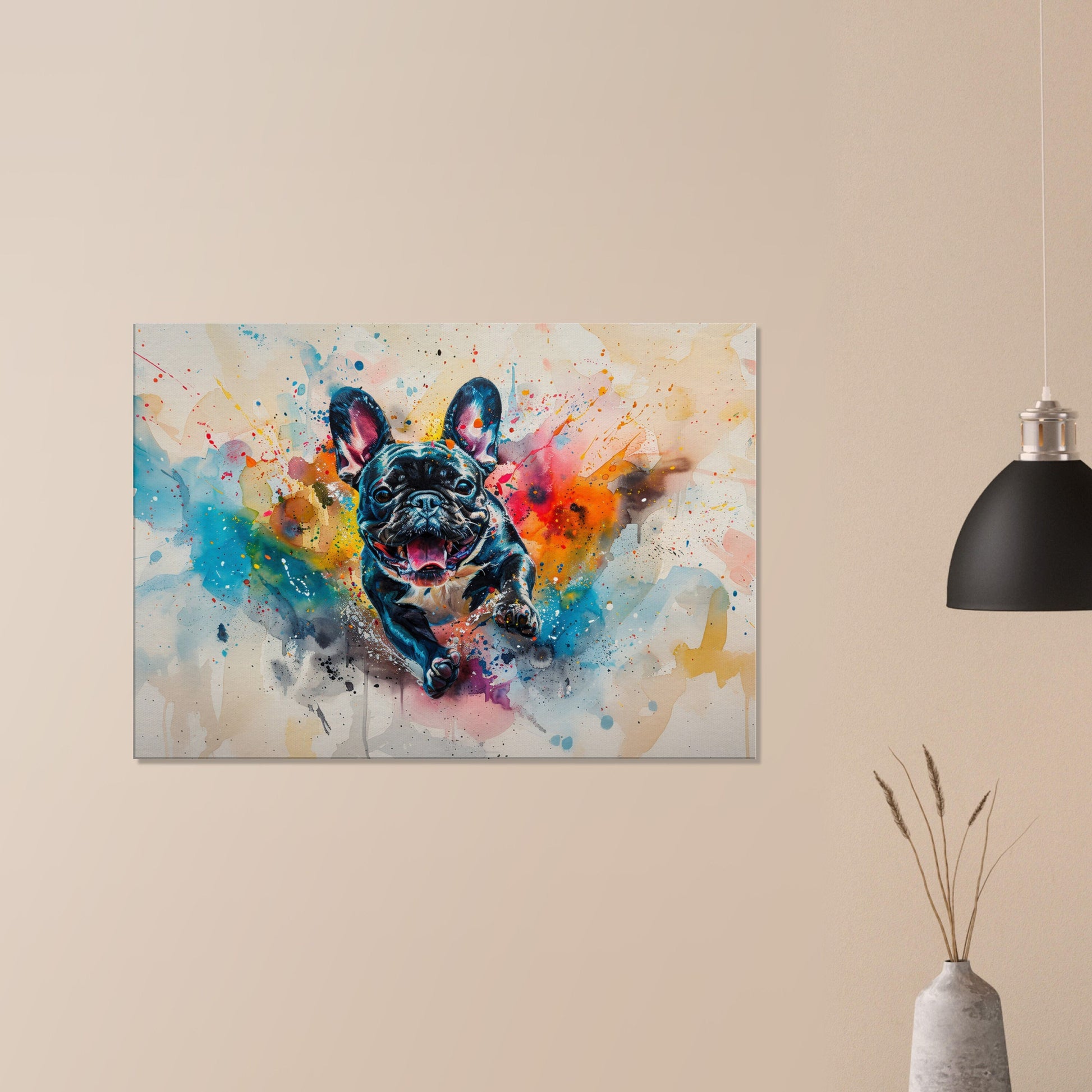 Paint Splash French Bulldog Canvas. Beautiful Frenchie Mom or Dad Gift, Watercolour Wall Art Print Picture for Dog Lovers, Home Office Decor - CanvasityCrafts - Free Shipping