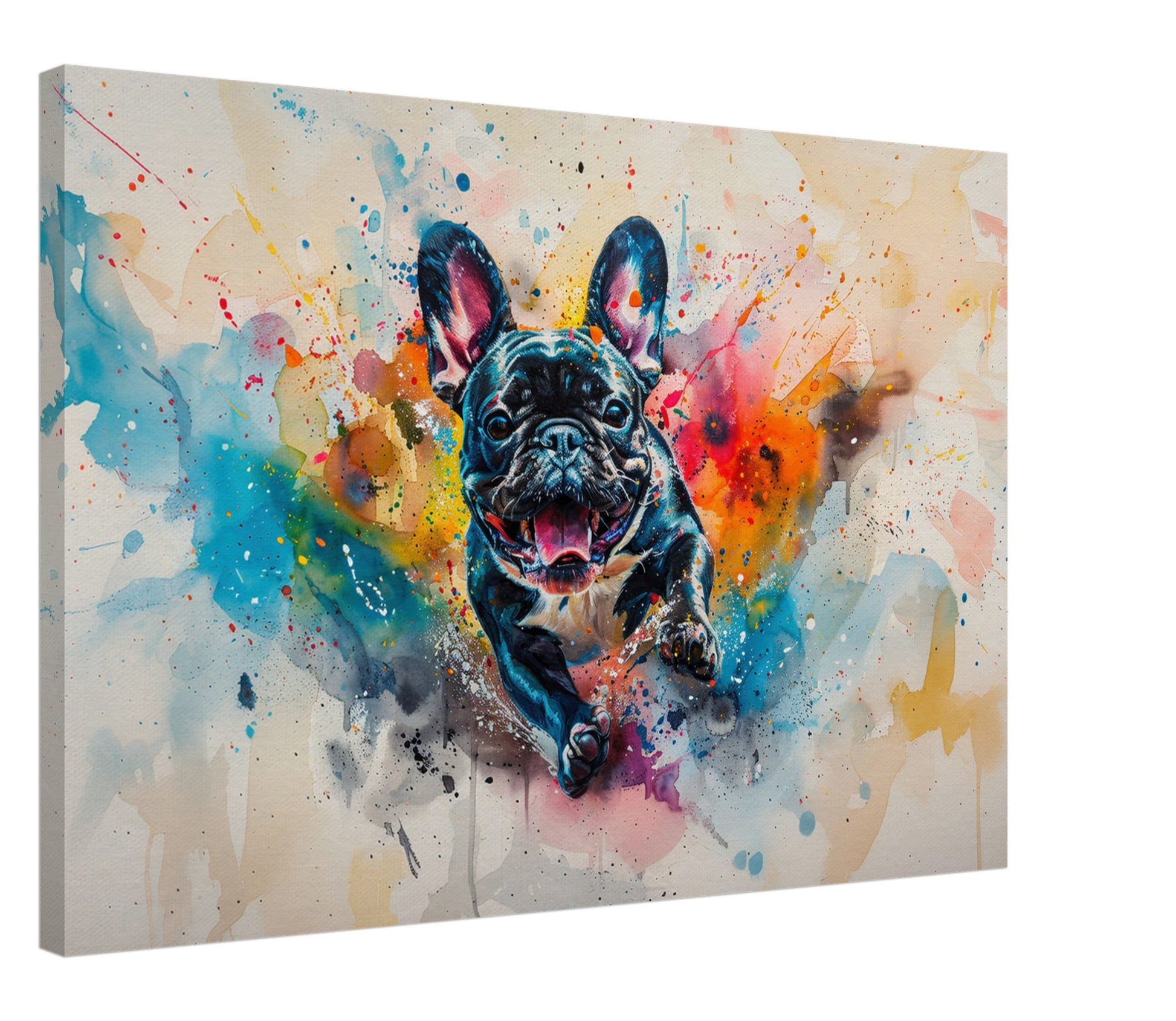 Paint Splash French Bulldog Canvas. Beautiful Frenchie Mom or Dad Gift, Watercolour Wall Art Print Picture for Dog Lovers, Home Office Decor - CanvasityCrafts - Free Shipping