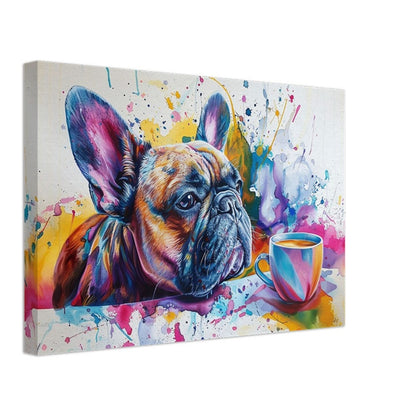 French Bulldog Coffee Canvas. Frenchie Mom Dad Coffee Lover Room Decor Gift. Watercolour Wall Art Coffee Shop Print - CanvasityCrafts - Free Shipping