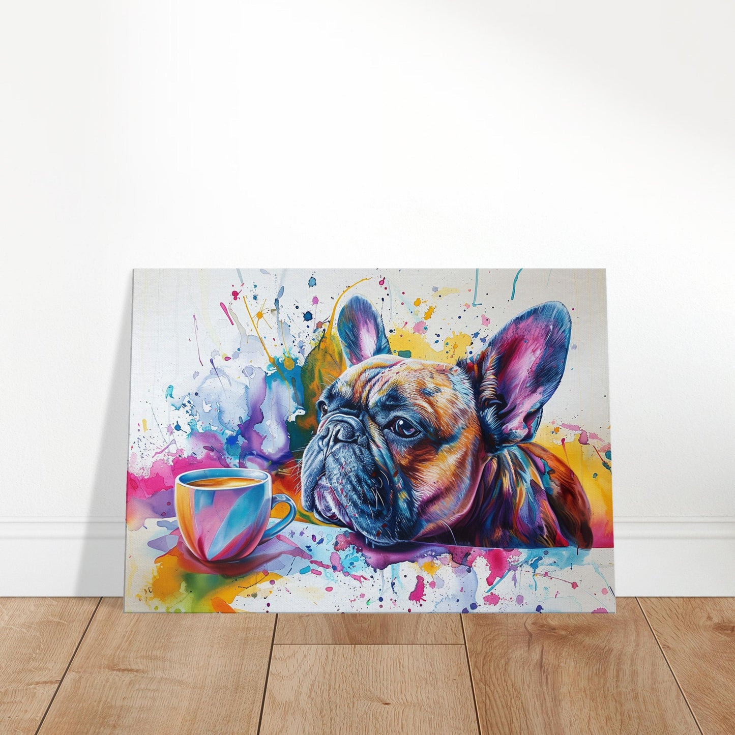 French Bulldog Coffee Canvas. Frenchie Mom Dad Coffee Lover Room Decor Gift. Watercolour Wall Art Coffee Shop Print - CanvasityCrafts - Free Shipping