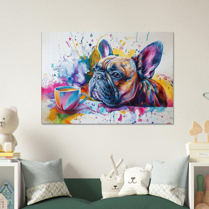 French Bulldog Coffee Canvas. Frenchie Mom Dad Coffee Lover Room Decor Gift. Watercolour Wall Art Coffee Shop Print - CanvasityCrafts - Free Shipping