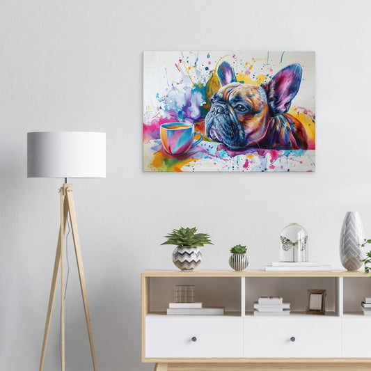 French Bulldog Coffee Canvas. Frenchie Mom Dad Coffee Lover Room Decor Gift. Watercolour Wall Art Coffee Shop Print - CanvasityCrafts - Free Shipping