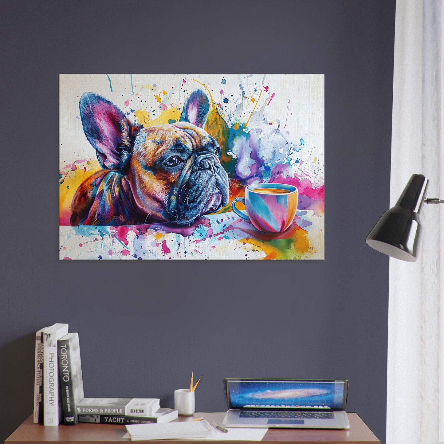 French Bulldog Coffee Canvas. Frenchie Mom Dad Coffee Lover Room Decor Gift. Watercolour Wall Art Coffee Shop Print - CanvasityCrafts - Free Shipping