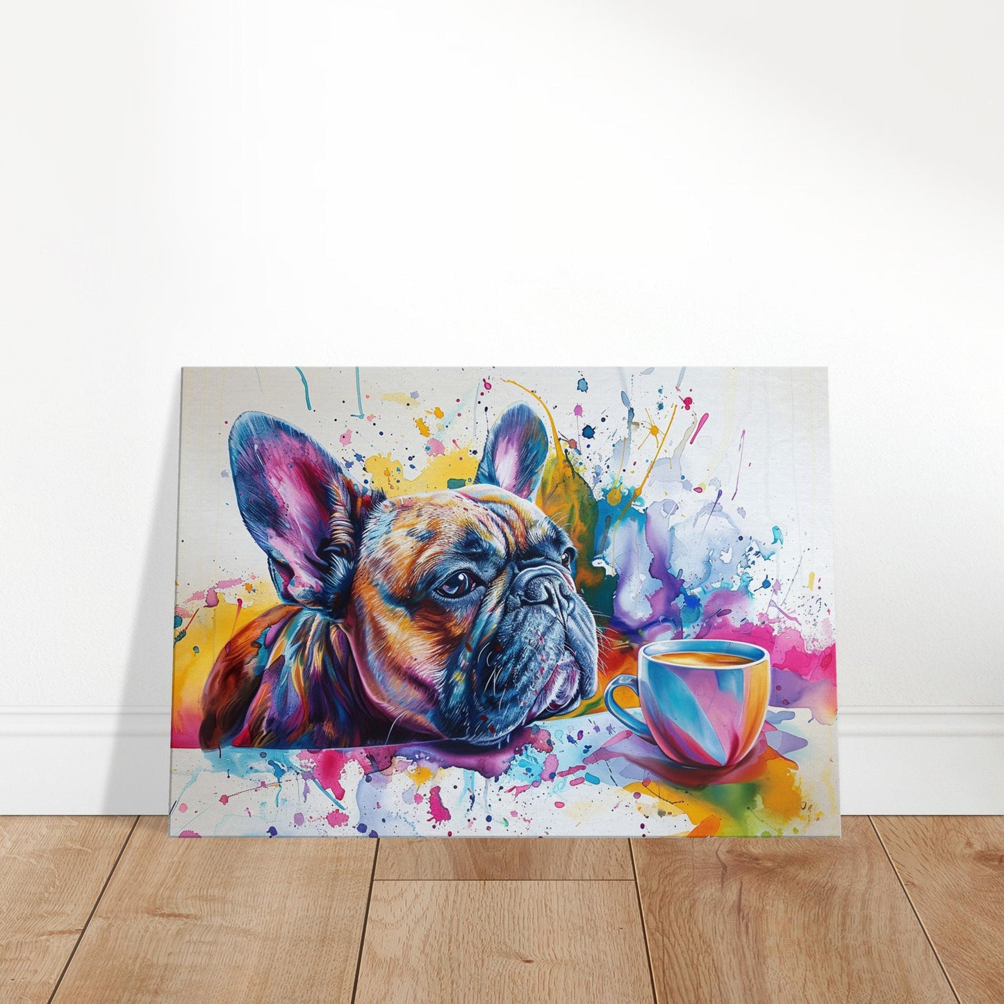 French Bulldog Coffee Canvas. Frenchie Mom Dad Coffee Lover Room Decor Gift. Watercolour Wall Art Coffee Shop Print - CanvasityCrafts - Free Shipping