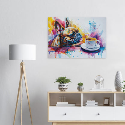 French Bulldog Coffee Canvas. Paint Splash Frenchie Mom Dad Coffee Lover Room Decor Gift. Watercolour Wall Art Coffee Shop Print, Lick Lick! - CanvasityCrafts - Free Shipping