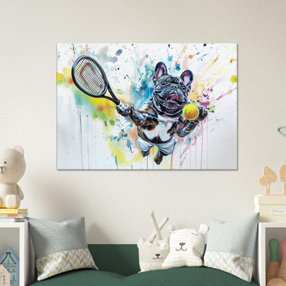 French Bulldog Tennis Player on Canvas. Funny Frenchie Mom Dad Sports Lover Room Decor Gift. Watercolour Wall Art Tennis Ball Print - CanvasityCrafts - Free Shipping