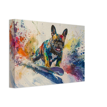 Snowboarding French Bulldog on Canvas. Frenchie Mom Dad Snowboarder Skiier Snowboard Lover Room Decor Gift. Watercolour Wall Art Print - CanvasityCrafts - Free Shipping