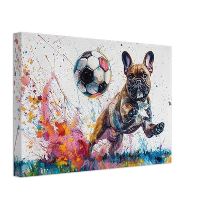 HEADS! French Bulldog Playing Football Soccer on Canvas. Frenchie Mom Dad Sports Lover Room Decor Gift. Watercolour Paint Splash Wall Art - CanvasityCrafts - Free Shipping