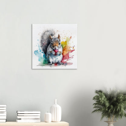 Watercolour Grey Squirrel Canvas Print. Colourful Paint Splash Gray Squirrel Nursery Decor, Animal Wall Art, Nut Lover Gift, Modern Home - CanvasityCrafts - Free Shipping