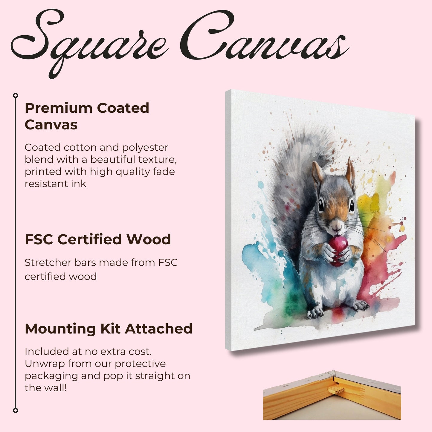 Watercolour Grey Squirrel Canvas Print. Colourful Paint Splash Gray Squirrel Nursery Decor, Animal Wall Art, Nut Lover Gift, Modern Home - CanvasityCrafts - Free Shipping