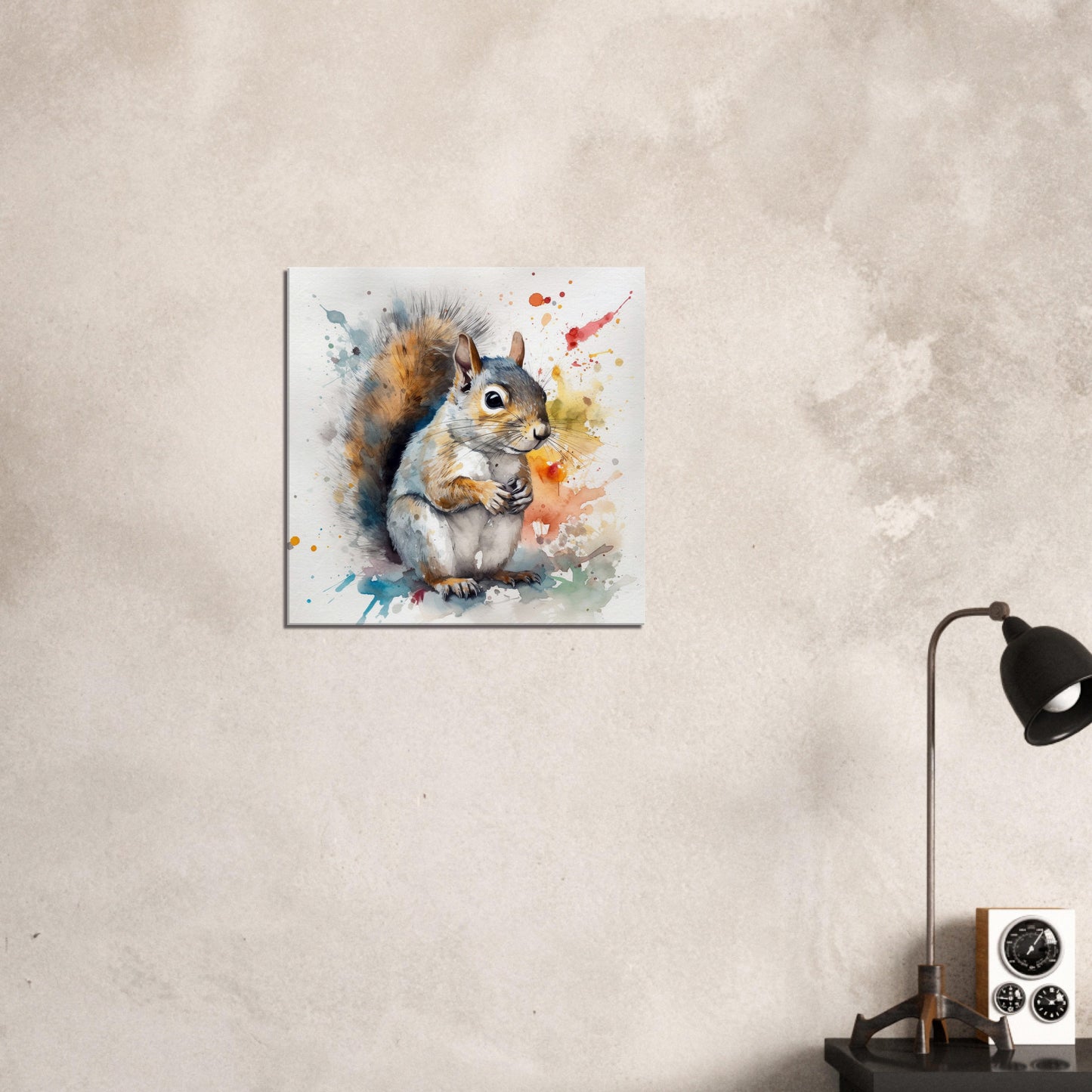 Watercolour Grey Squirrel Canvas Print. Paint Splash Gray Squirrel Nursery Decor, Animal Wall Art, Nut Lover Gift, Modern Home - CanvasityCrafts - Free Shipping