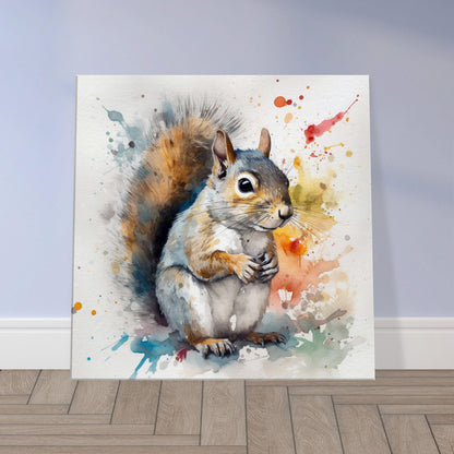 Watercolour Grey Squirrel Canvas Print. Paint Splash Gray Squirrel Nursery Decor, Animal Wall Art, Nut Lover Gift, Modern Home - CanvasityCrafts - Free Shipping