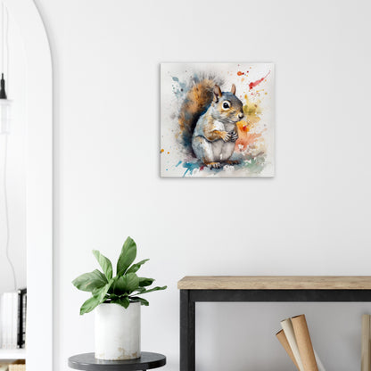 Watercolour Grey Squirrel Canvas Print. Paint Splash Gray Squirrel Nursery Decor, Animal Wall Art, Nut Lover Gift, Modern Home - CanvasityCrafts - Free Shipping