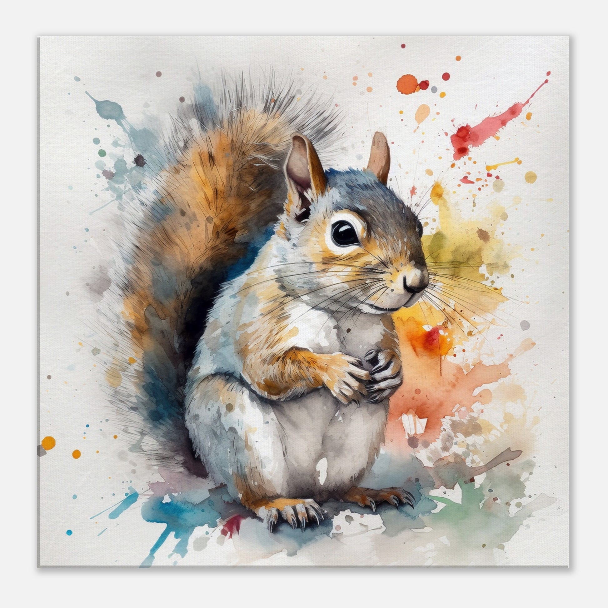 Watercolour Grey Squirrel Canvas Print. Paint Splash Gray Squirrel Nursery Decor, Animal Wall Art, Nut Lover Gift, Modern Home - CanvasityCrafts - Free Shipping