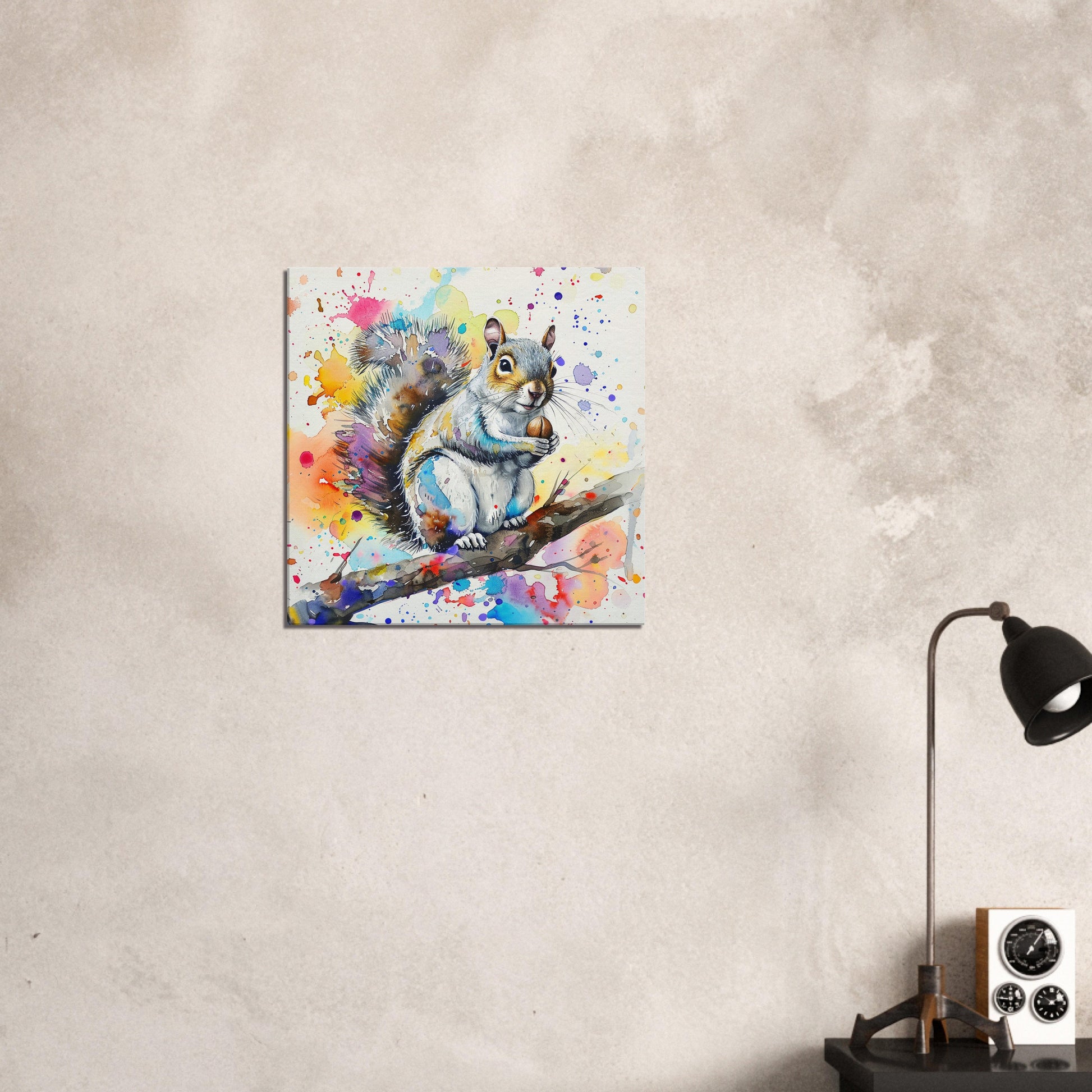 Watercolour Grey Squirrel Canvas Print. Paint Splash Gray Squirrel Nursery Decor, Animal Wall Art, Nut Lover Gift, Modern Home - CanvasityCrafts - Free Shipping