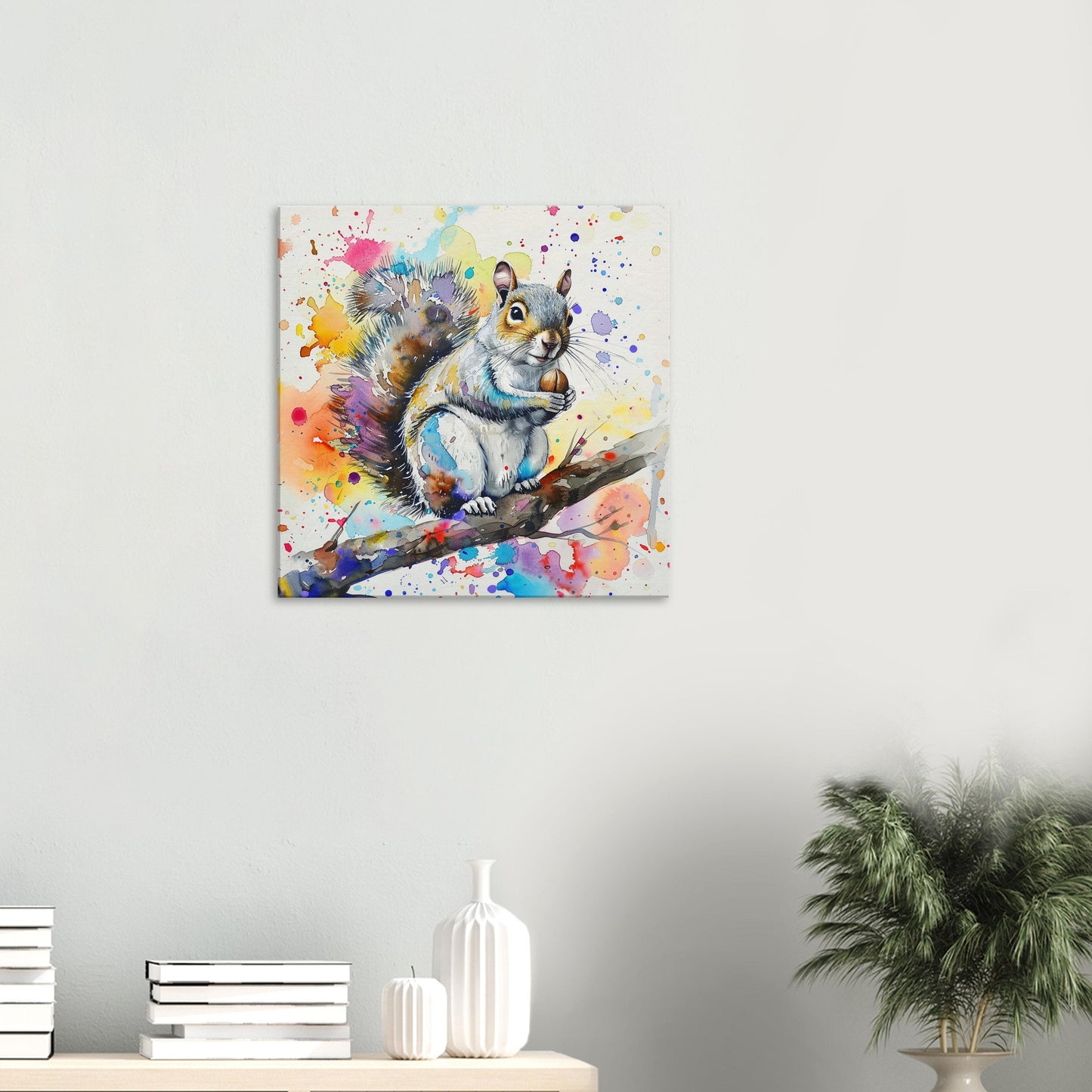 Watercolour Grey Squirrel Canvas Print. Paint Splash Gray Squirrel Nursery Decor, Animal Wall Art, Nut Lover Gift, Modern Home - CanvasityCrafts - Free Shipping