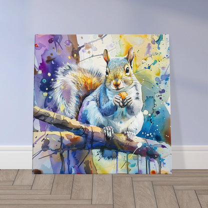 Watercolour Grey Squirrel Canvas Print. Paint Splash Gray Squirrel Nursery Decor, Animal Wall Art, Nut Lover Gift, Modern Home - CanvasityCrafts - Free Shipping