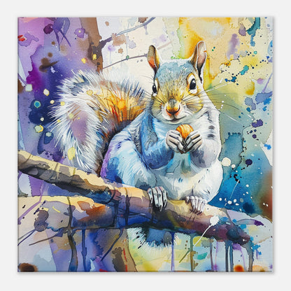 Watercolour Grey Squirrel Canvas Print. Paint Splash Gray Squirrel Nursery Decor, Animal Wall Art, Nut Lover Gift, Modern Home - CanvasityCrafts - Free Shipping