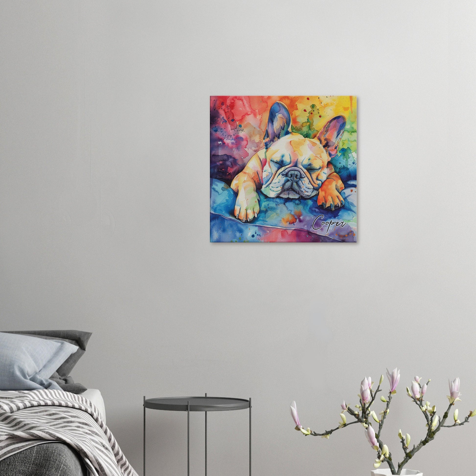 Personalised French Bulldog Canvas Print. Custom Personalized Pet Name. Paint Splash Memorial Gift for Frenchie Mom, Dad. Rainbow Bridge Dog - CanvasityCrafts - Free Shipping