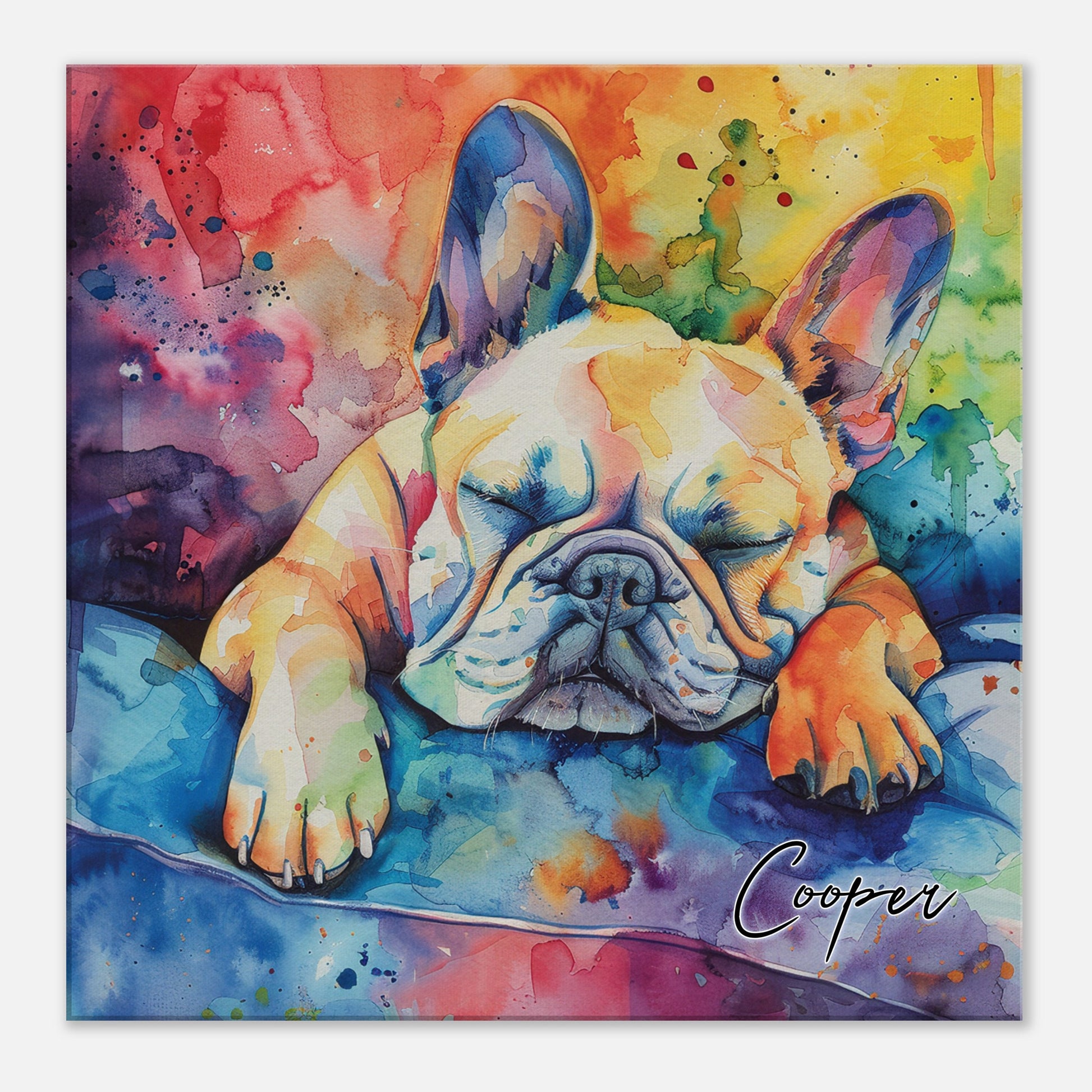 Personalised French Bulldog Canvas Print. Custom Personalized Pet Name. Paint Splash Memorial Gift for Frenchie Mom, Dad. Rainbow Bridge Dog - CanvasityCrafts - Free Shipping