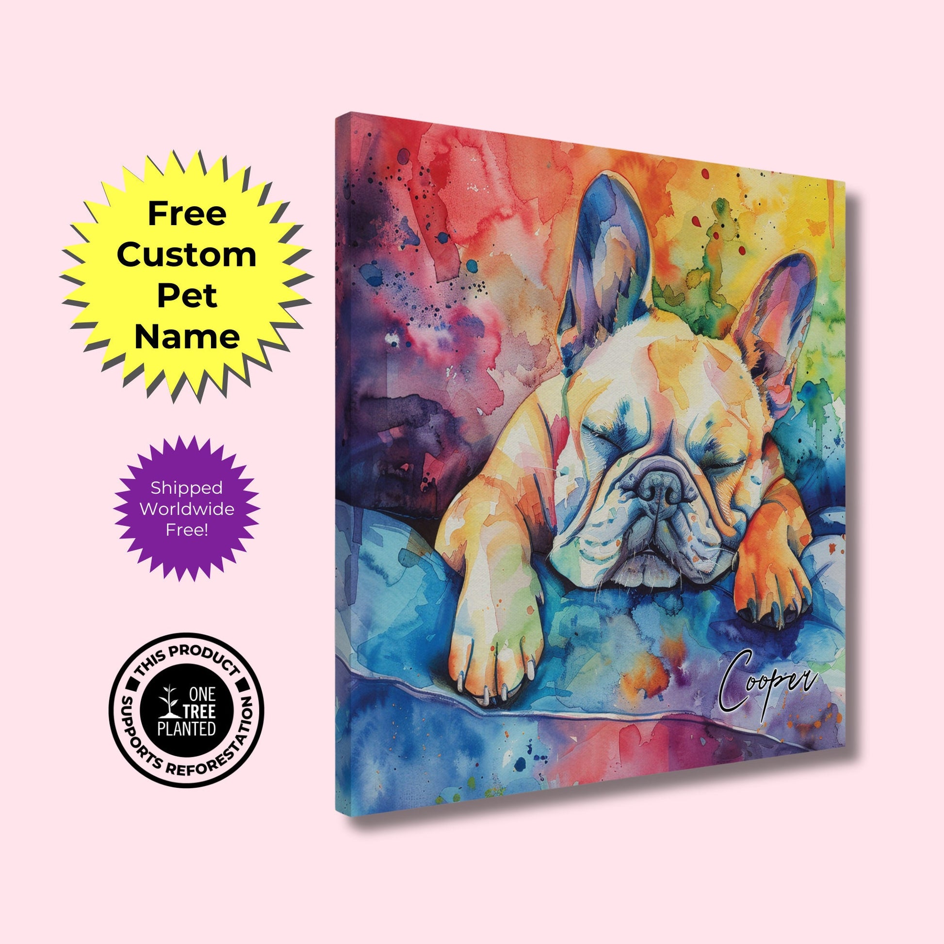 Personalised French Bulldog Canvas Print. Custom Personalized Pet Name. Paint Splash Memorial Gift for Frenchie Mom, Dad. Rainbow Bridge Dog - CanvasityCrafts - Free Shipping