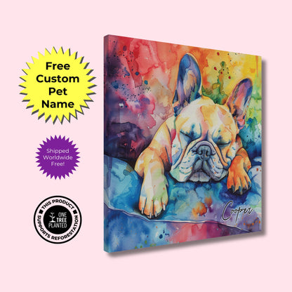 Personalised French Bulldog Canvas Print. Custom Personalized Pet Name. Paint Splash Memorial Gift for Frenchie Mom, Dad. Rainbow Bridge Dog - CanvasityCrafts - Free Shipping