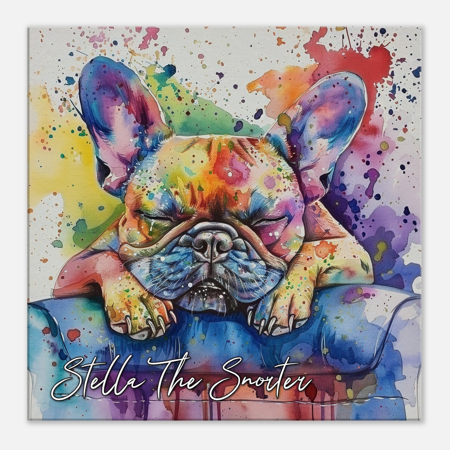 Personalised French Bulldog Canvas Print, Nap-olean Bone-apart! Custom Dog Name. Frenchie Mom, Dad Gift, Rainbow Watercolour Pet Memorial - CanvasityCrafts - Free Shipping